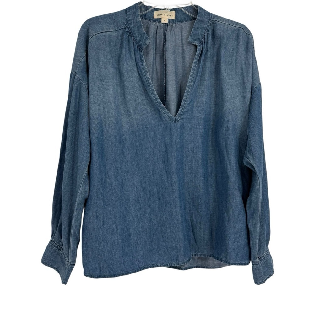 Cloth & Stone Women's Chambray Top V-Neck Long Sleeve Tunic Top Size Medium